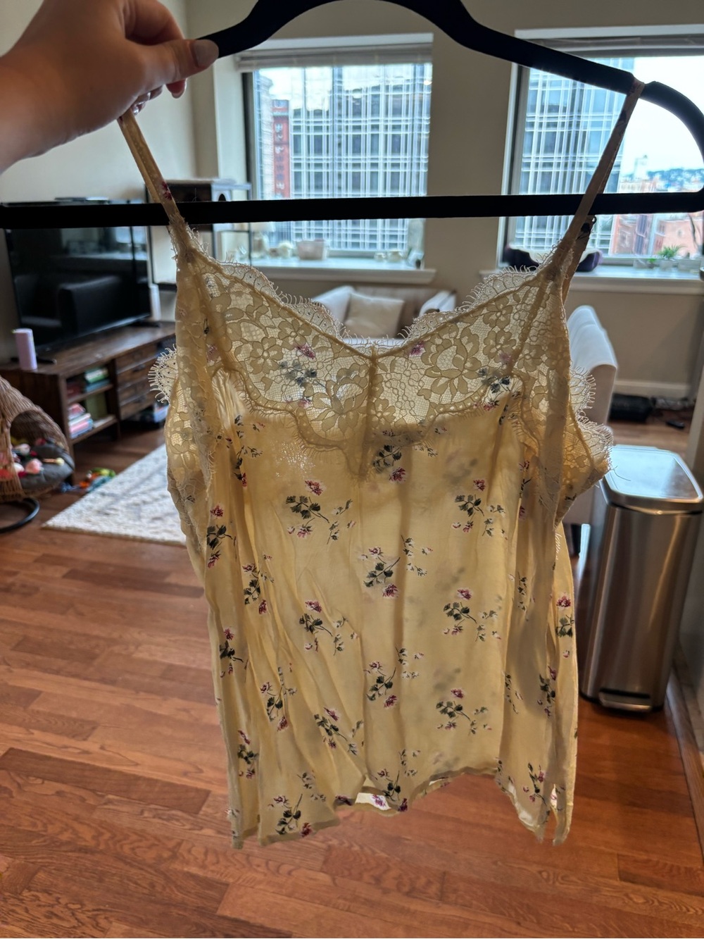 Abercrombie & Fitch Yellow Floral Lace-Trim Cami